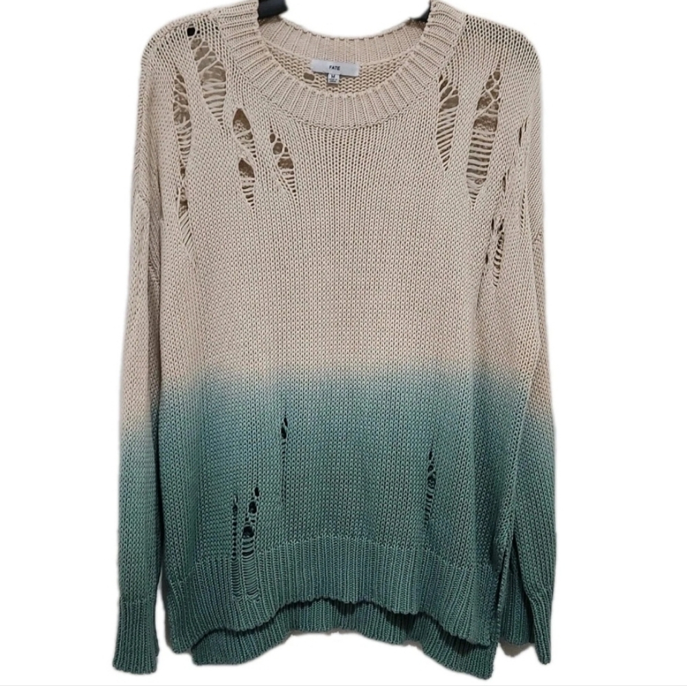 Fate Women's M Oversized Distressed Slouchy Crew Neck Cotton Sweater Grunge
